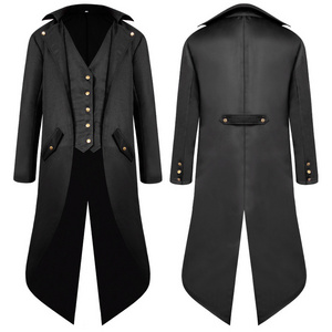 Men Victoria Edwardian Steampunk Trench Coat Frock Outwear Vintage Prince Overcoat Medieval Renaissance Jacket Cosplay Costume