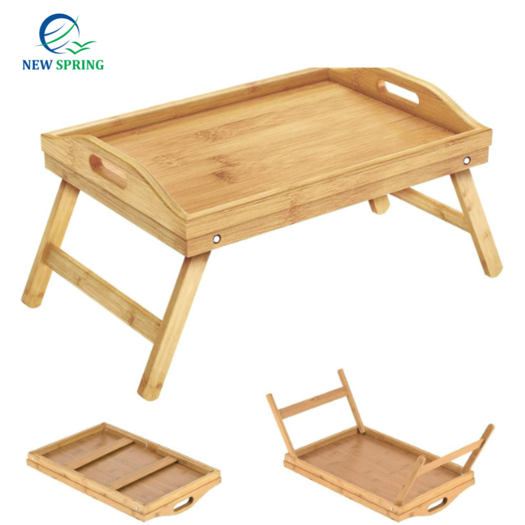 Bed Tray Breakfast Table With Folding Legs Tray With Handle For Laptop Work Or Snacks | 100% natural wood for strength