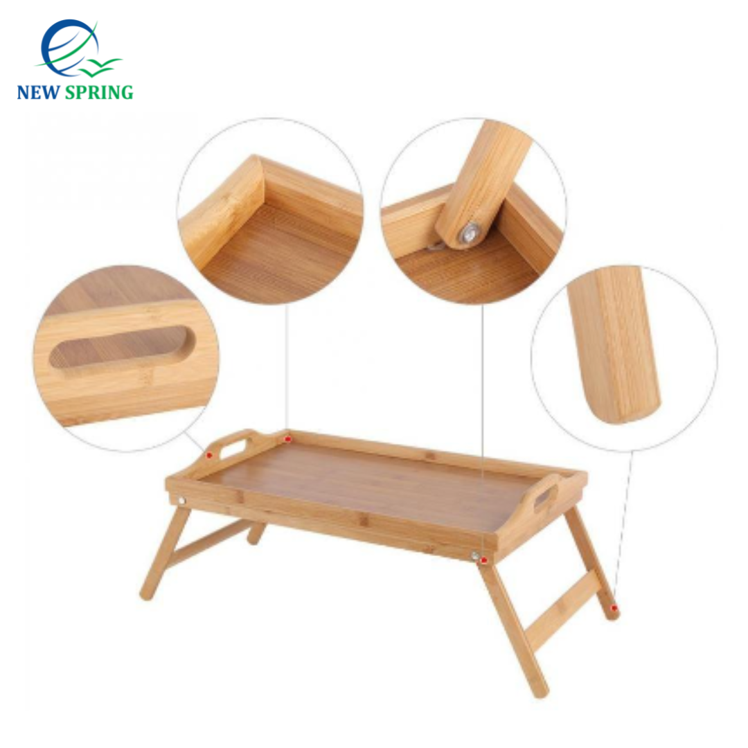 Bed Tray Breakfast Table With Folding Legs Tray With Handle For Laptop Work Or Snacks | 100% natural wood for strength