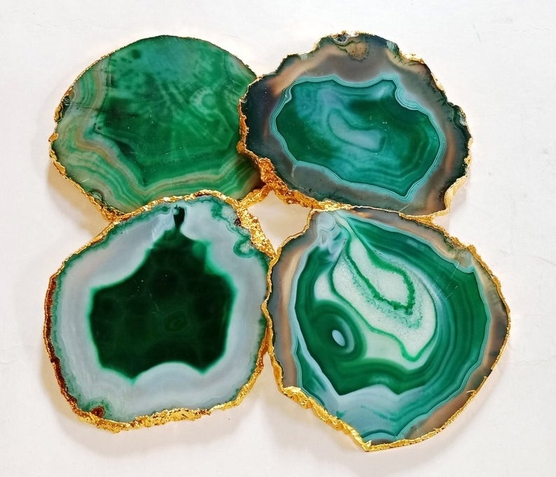 Wholesale Green Agate Coaster Coaster Gift Plate Slice Buy Online New Gemstone Feng Shui Business Star : Latest Green