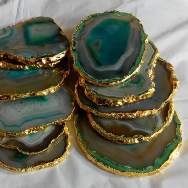 Wholesale Green Agate Coaster Coaster Gift Plate Slice Buy Online New Gemstone Feng Shui Business Star : Latest Green