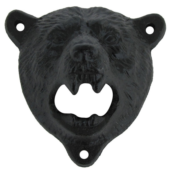 High quality blank metal 3D black bear wall mount bottle opener