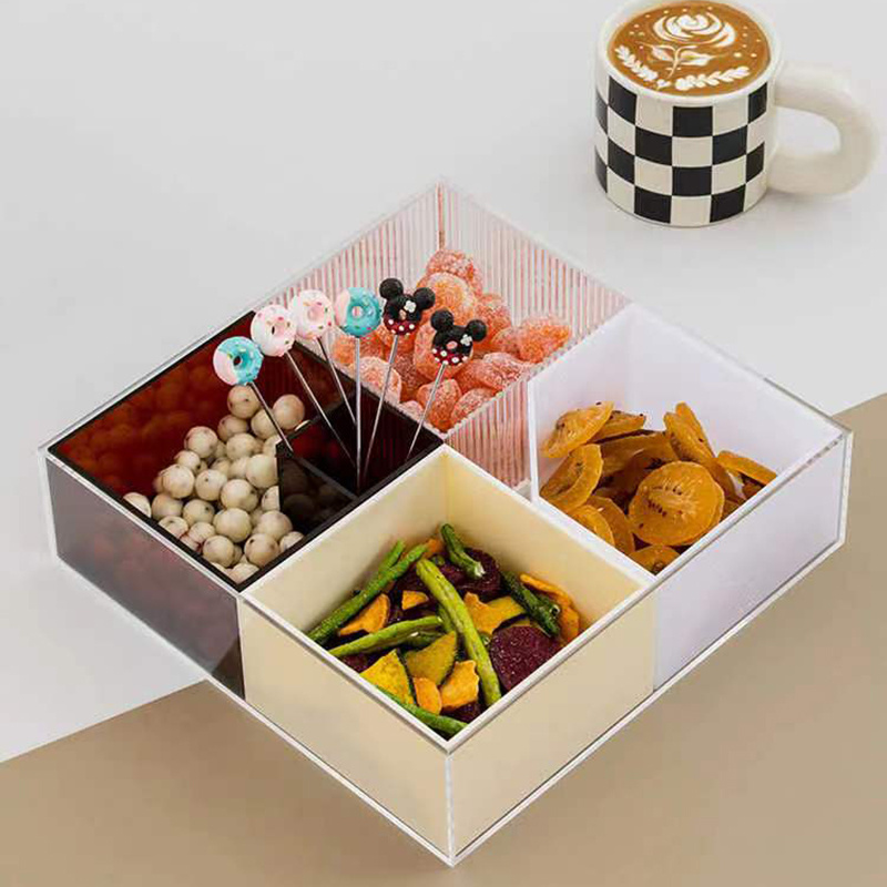 Acrylic Appetizer Tray with 4 Individual Dishes Household Compartment Serving Tray Healthy Food Kosher Snack Box