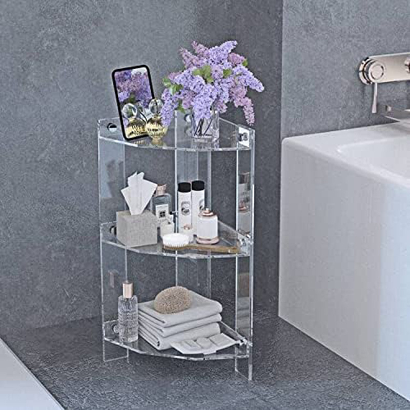 Custom 3-Tier Acrylic Small Corner Shelf Stand For Bathroom Kitchen Living Room Clear  Display Holder Corner Shelves