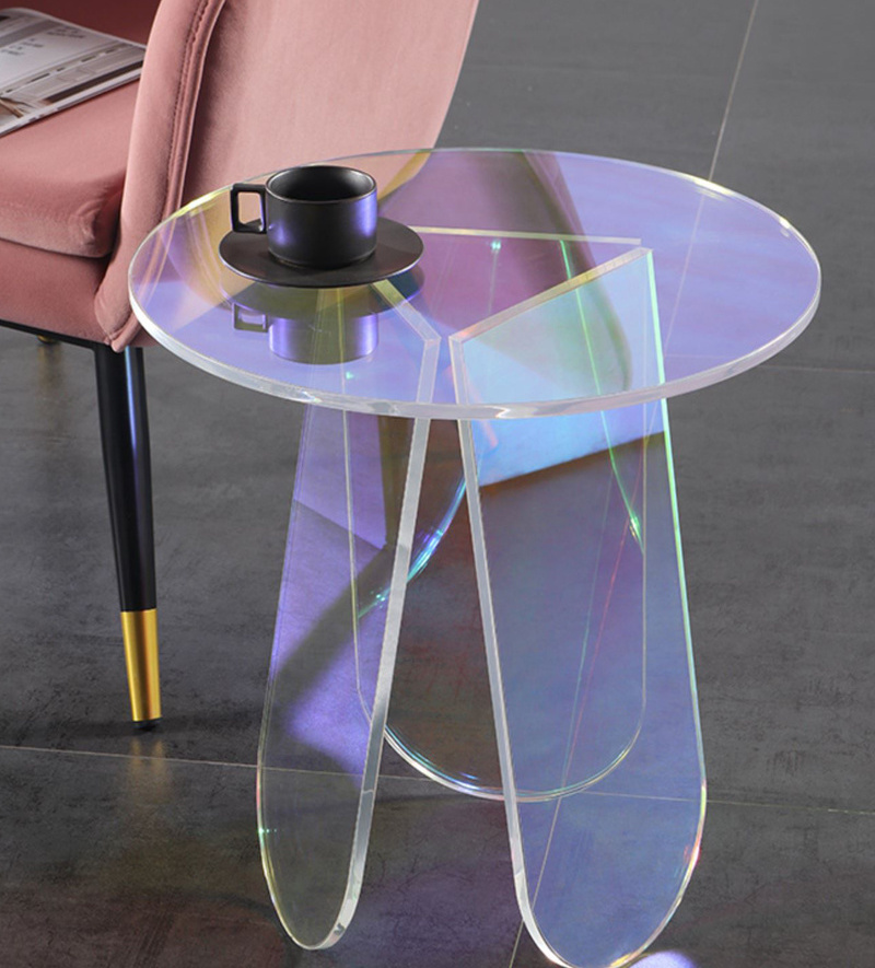 Factory Outlet Custom Mall Round Table Furniture Acrylic Coffee Side Tables Rainbow Acrylic Side Table