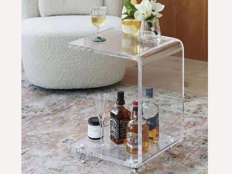 Modern Acrylic Side Movable Coffee Table With Wheels Transparent Cart