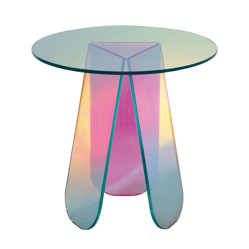 Factory Outlet Custom Mall Round Table Furniture Acrylic Coffee Side Tables Rainbow Acrylic Side Table