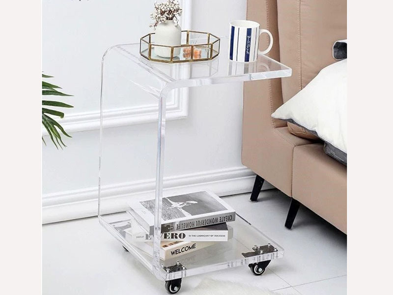 Modern Acrylic Side Movable Coffee Table With Wheels Transparent Cart