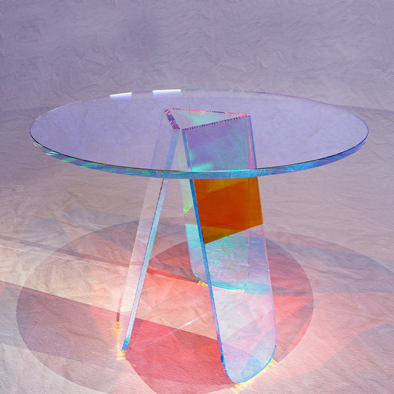 Factory Outlet Custom Mall Round Table Furniture Acrylic Coffee Side Tables Rainbow Acrylic Side Table