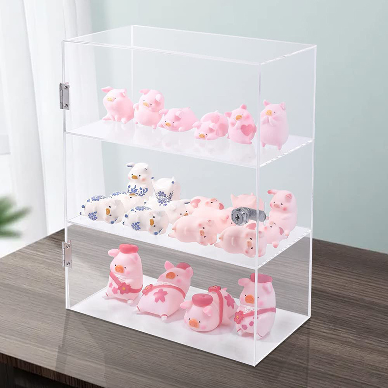 Wholesales 3 Tiers Acrylic Display Case with Lock Knife Display Cabinet Clear Countertop Locking Display Case for Collectibles