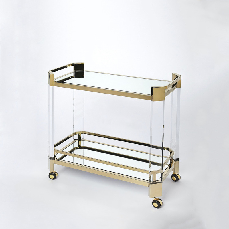 Custom Acrylic Rolling Food Cart Hand Bar Serving Drinks Carts Use in Restaurant and Dining Room Clear Acrylic Fruit Cart