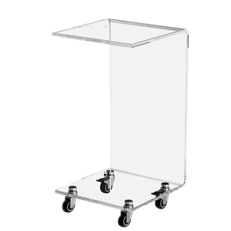 Modern Acrylic Side Movable Coffee Table With Wheels Transparent Cart