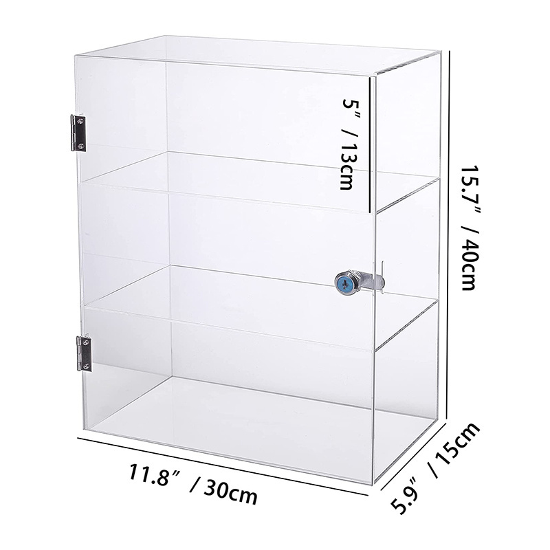 Wholesales 3 Tiers Acrylic Display Case with Lock Knife Display Cabinet Clear Countertop Locking Display Case for Collectibles