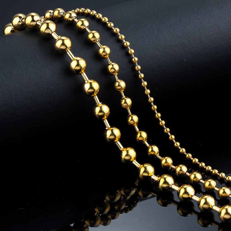 Wholesale Bulk Mens Womenss stainless Steel metal beads ball beaded chain roller accessories chains for jewelry