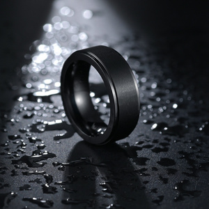 Fashion Jewelry Titanium Steel Polished Meteorite Inlay Diamond Men's Wedding Band Rose Gold Silver Black Tungsten Carbide Ring