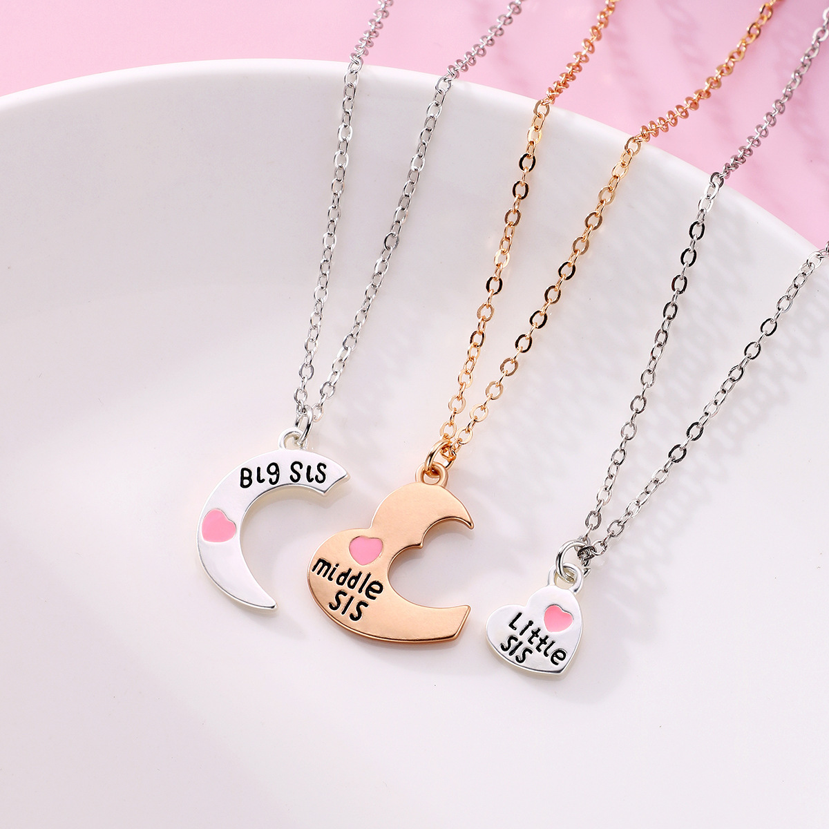 Alloy Drop oil love patchwork family set triple chain Mom Gift jewelry Sister family gift Mother's Day necklace