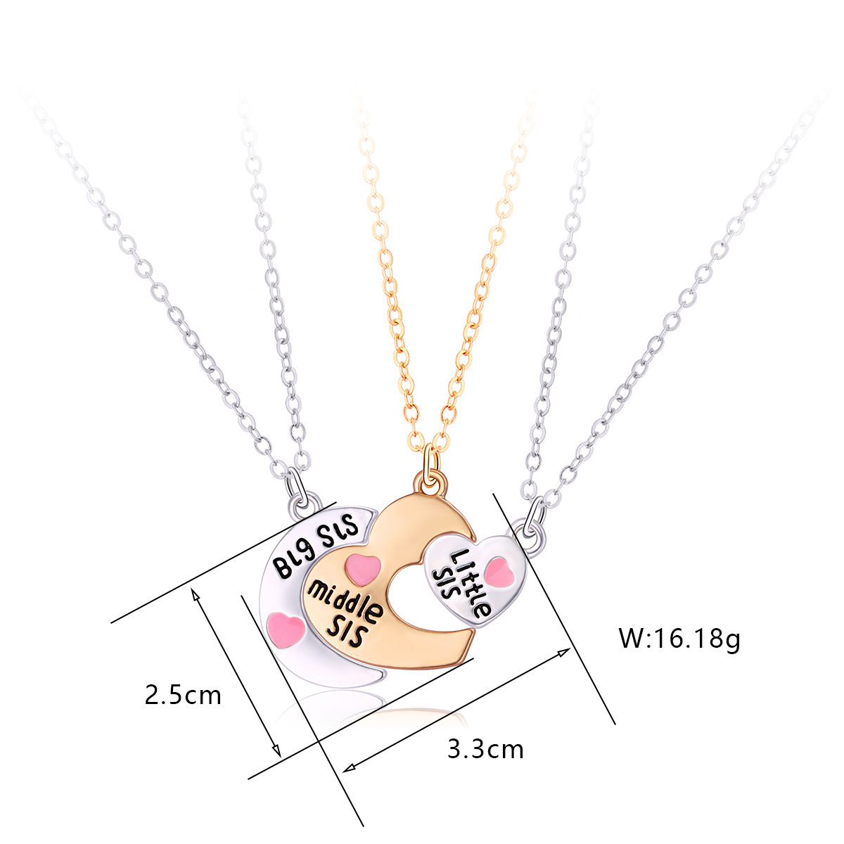 Alloy Drop oil love patchwork family set triple chain Mom Gift jewelry Sister family gift Mother's Day necklace