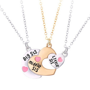 Alloy Drop oil love patchwork family set triple chain Mom Gift jewelry Sister family gift Mother's Day necklace