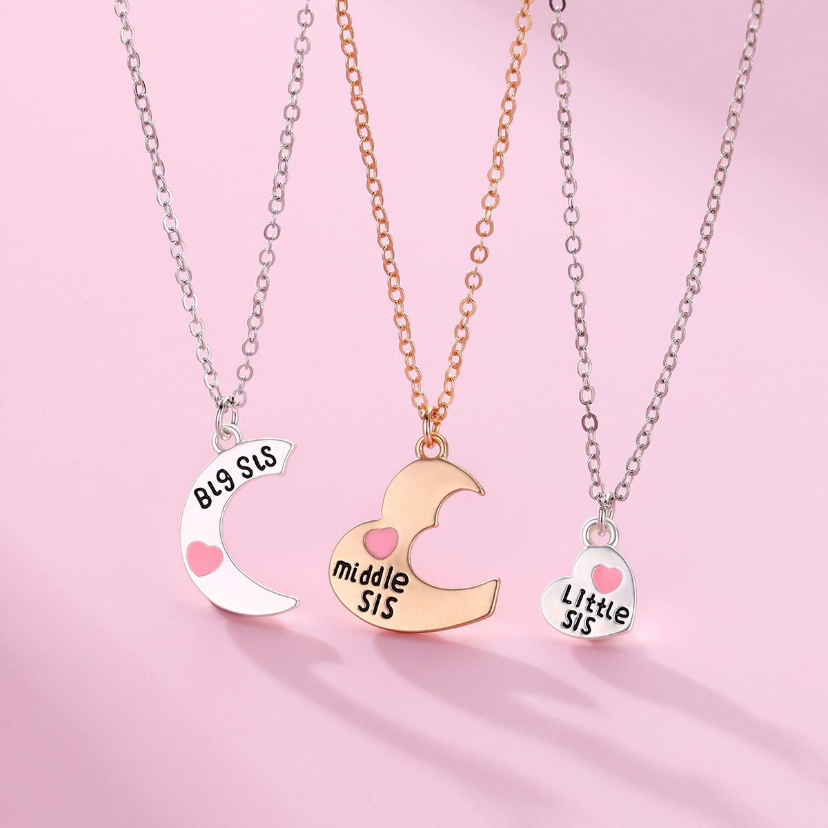 Alloy Drop oil love patchwork family set triple chain Mom Gift jewelry Sister family gift Mother's Day necklace