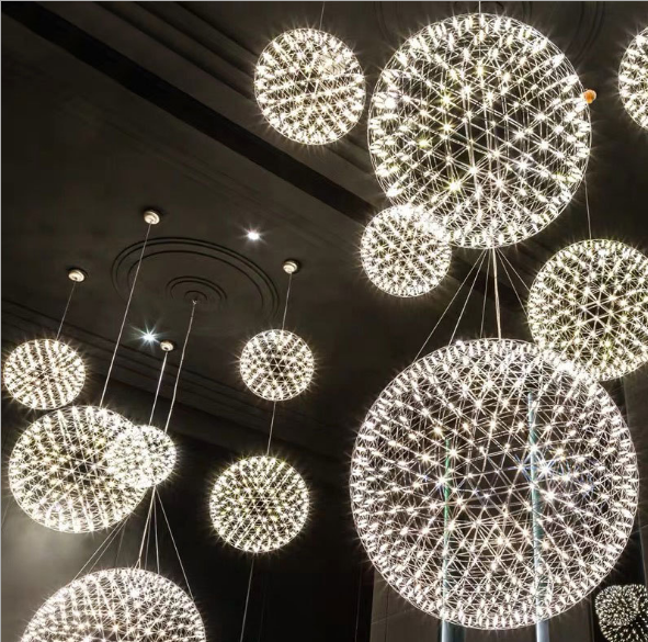 Chrome Sparkle Ceiling Lights chandeliers Firework mall hotel lobby Spark Ball globe Chandelier pendant lamp stair pendant light