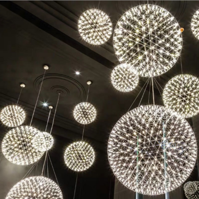 Chrome Sparkle Ceiling Lights chandeliers Firework mall hotel lobby Spark Ball globe Chandelier pendant lamp stair pendant light