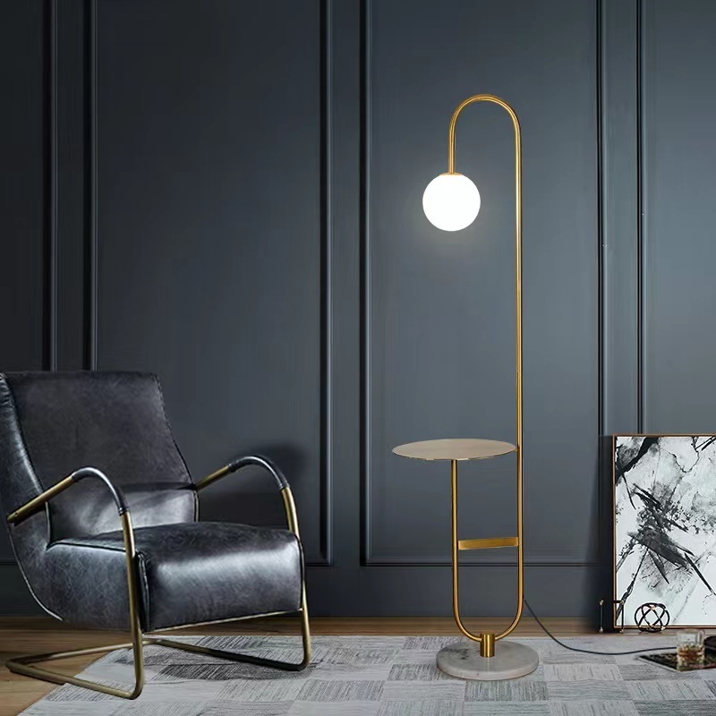 Luxury Nordic Modern Gold Designer Marble Coffee Table Metal Corner Light Standing Led Floor Lamps With Shelves For Living Room