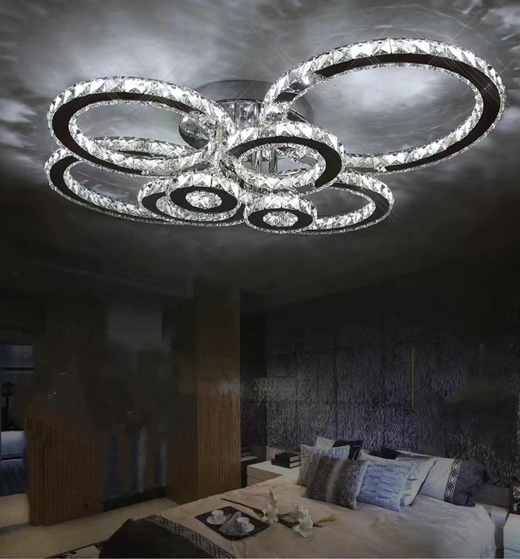 4/6/8 Heads Luxury Modern Remote Control Led Crystal Stainless Steel Chandeliers Ceiling Mount Light Fixture For Living Room