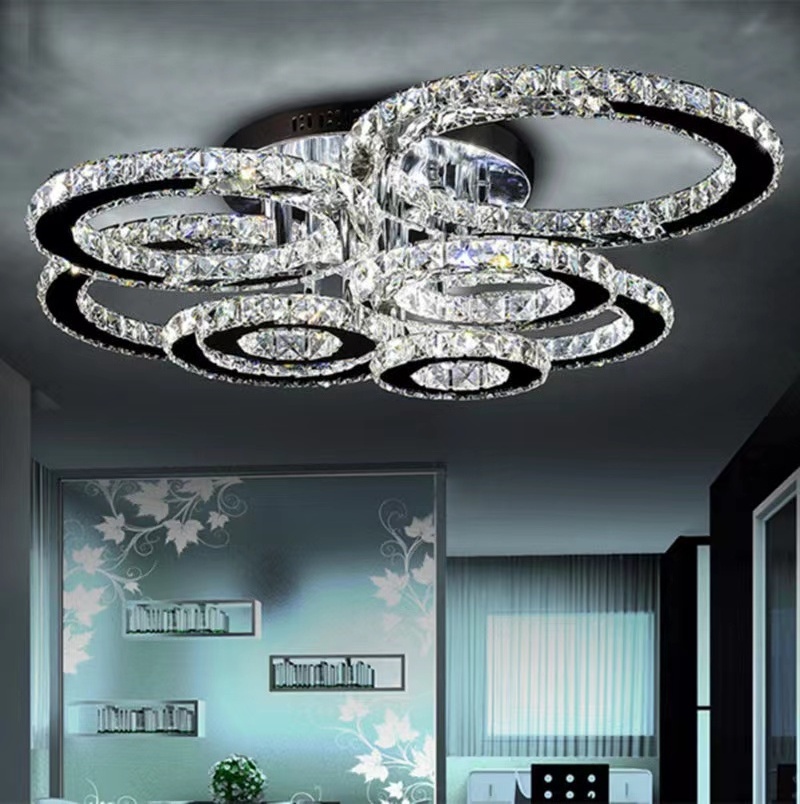 4/6/8 Heads Luxury Modern Remote Control Led Crystal Stainless Steel Chandeliers Ceiling Mount Light Fixture For Living Room