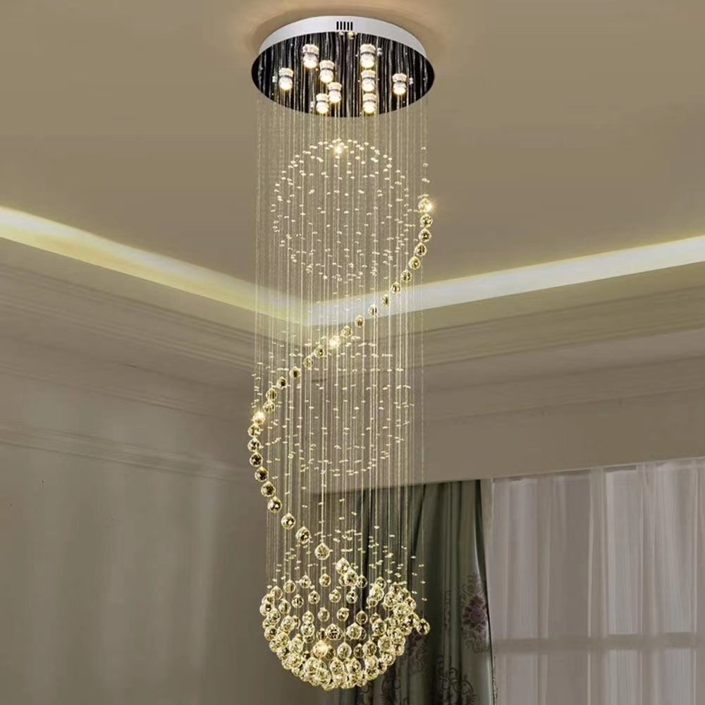 Big Nordic Modern High Ceiling Hotel Pendant Light Lobby Hanging Large Stair Cristal Led Luxury Crystal Chandelier