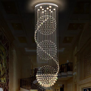 Big Nordic Modern High Ceiling Hotel Pendant Light Lobby Hanging Large Stair Cristal Led Luxury Crystal Chandelier