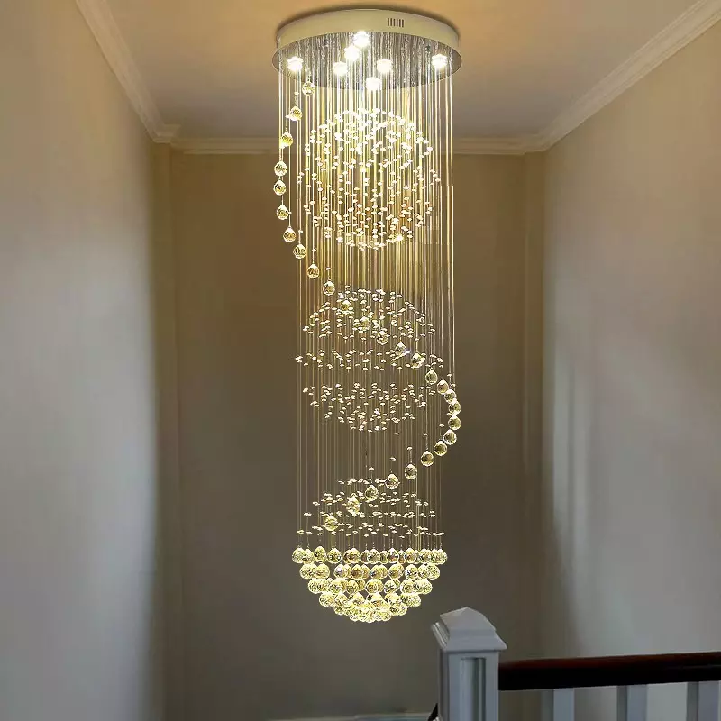 Big Nordic Modern High Ceiling Hotel Pendant Light Lobby Hanging Large Stair Cristal Led Luxury Crystal Chandelier