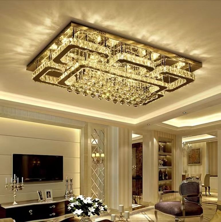 Modern Crystal Ceiling Lights Living Room Luxury Silver Ceiling Light Bedroom Led Ceiling Lamps Dining Crystal Fixtures Kitchen