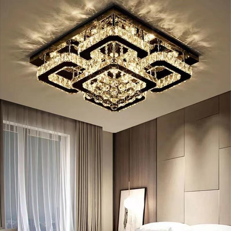 Modern Crystal Ceiling Lights Living Room Luxury Silver Ceiling Light Bedroom Led Ceiling Lamps Dining Crystal Fixtures Kitchen