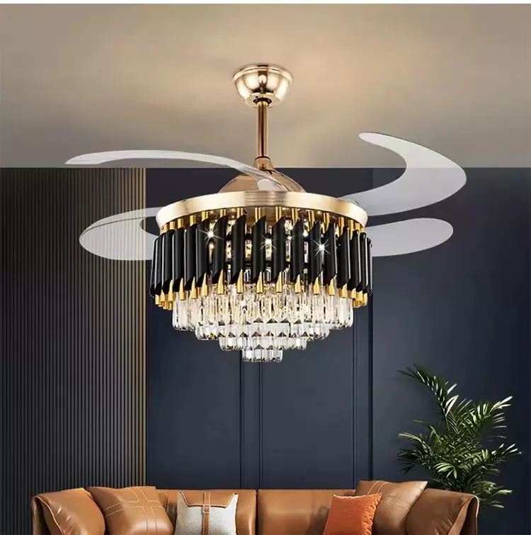 Chandelier Ceiling Fan With Light With Remote 42 Inch 3 Color With Speaker Crystal Fan Chandelier