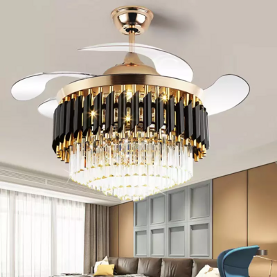 Chandelier Ceiling Fan With Light With Remote 42 Inch 3 Color With Speaker Crystal Fan Chandelier