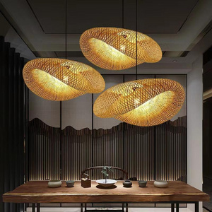 Bamboo Lighting Straw Rustic Rattan Pendant Light Fixture Wicker Lamp Shade Basket Woven Chandelier For Dining Room Living Room