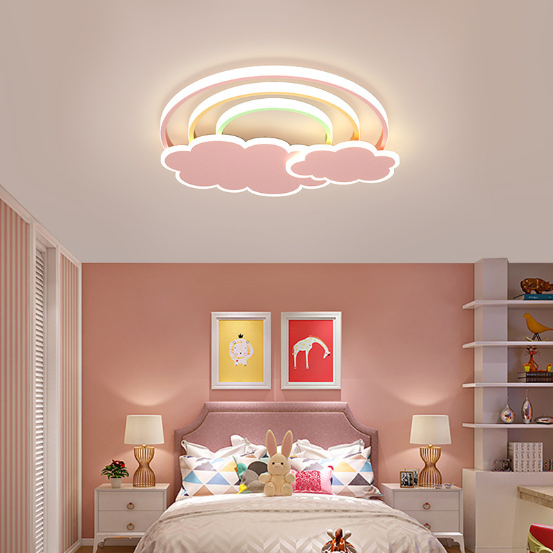 Creative Cartoon White Pink Clouds Children's Room Ceiling Lamp Warm Romantic Rainbow Bedroom Ceiling Light