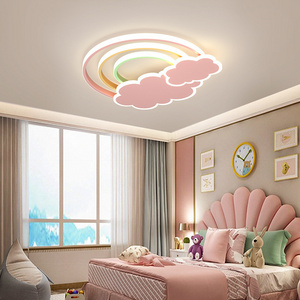 Creative Cartoon White Pink Clouds Children's Room Ceiling Lamp Warm Romantic Rainbow Bedroom Ceiling Light