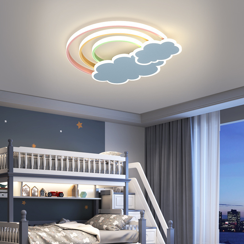 Creative Cartoon White Pink Clouds Children's Room Ceiling Lamp Warm Romantic Rainbow Bedroom Ceiling Light