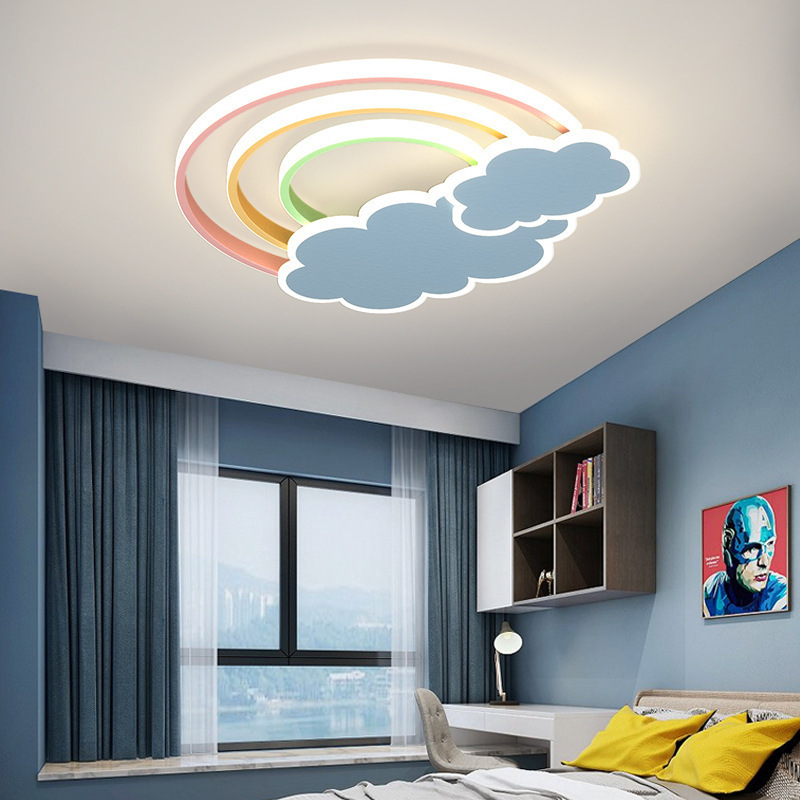 Creative Cartoon White Pink Clouds Children's Room Ceiling Lamp Warm Romantic Rainbow Bedroom Ceiling Light