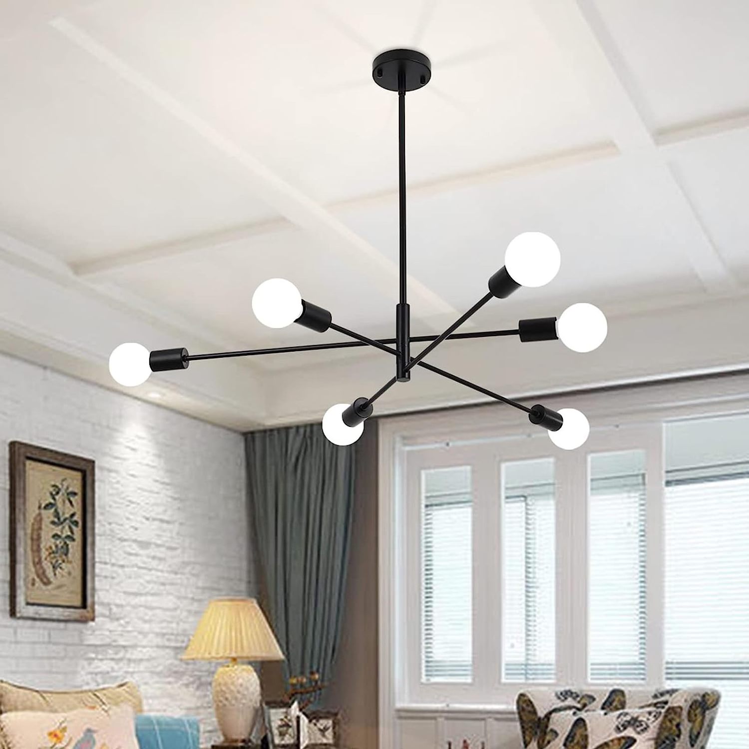 modern linear medieval black sputnik dinning room living room chandelier light Pendant Lighting Ceiling Light Fixture