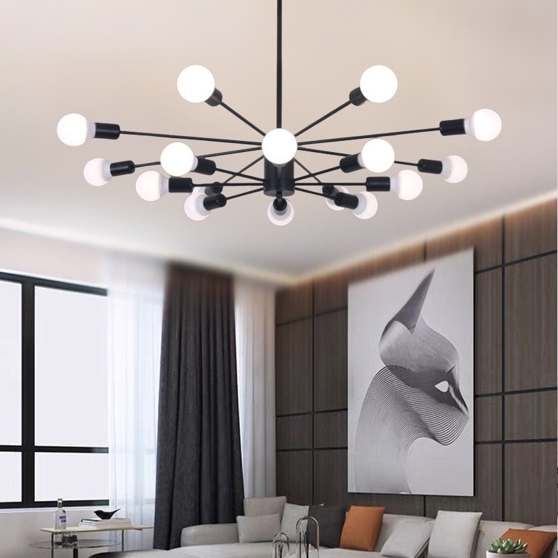 modern linear medieval black sputnik dinning room living room chandelier light Pendant Lighting Ceiling Light Fixture