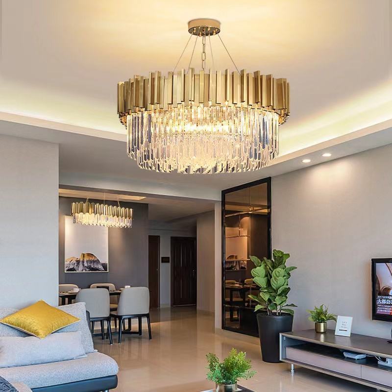 Customized Luxury Hotel Living Room Round Chandelier Gold Stainless Steel Large K9 Crystal Chandelier