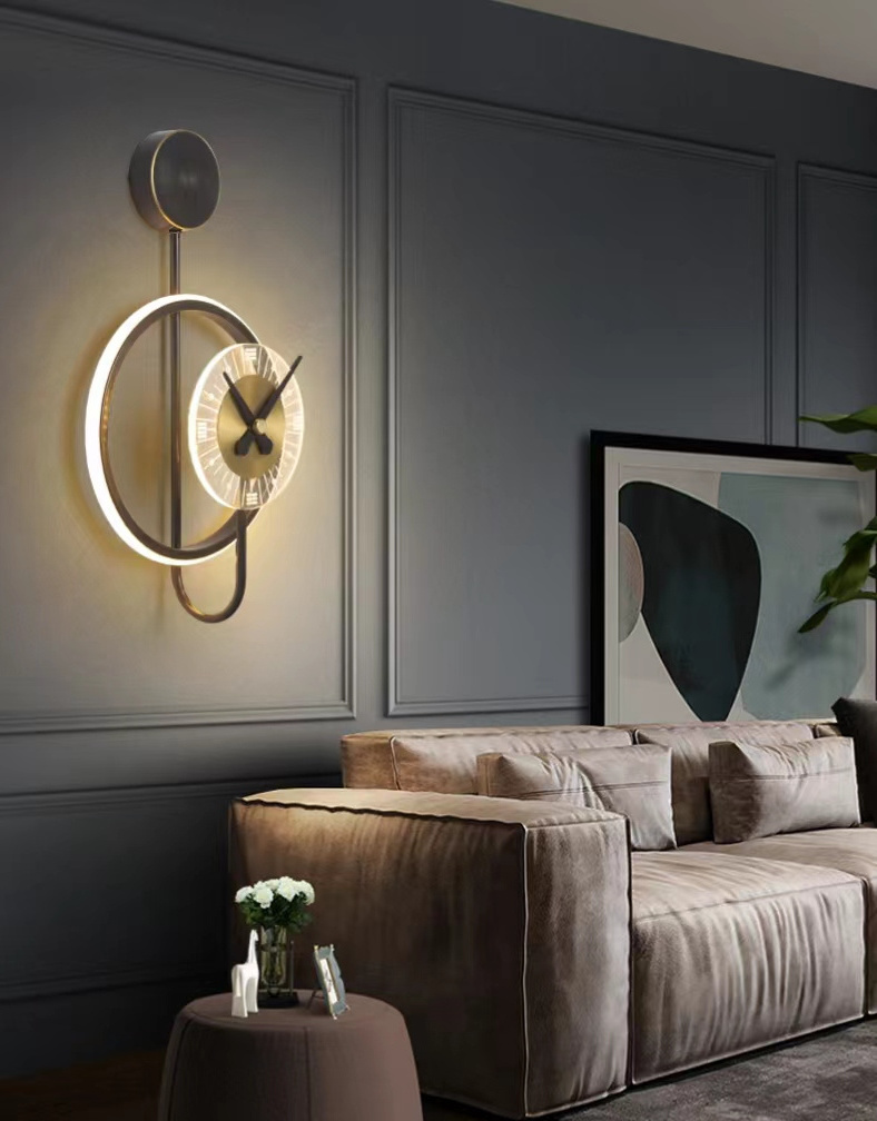 2023 New Design Modern Wall Clock With Light Wall Decoration Hanging Clock Creative Classic Wall Sconces For Bedroom