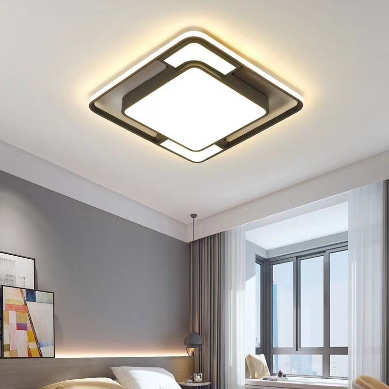 Living Room Bedroom Study Home Remote Control Dimmable Black Modern Led Ceiling Lighting