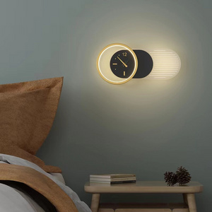 Rechargeable Living Room Bedroom Bedside Wall Sconce Indoor Nordic Round Luxury Hotel Wall Light Modern Clock Led Wall Lamps