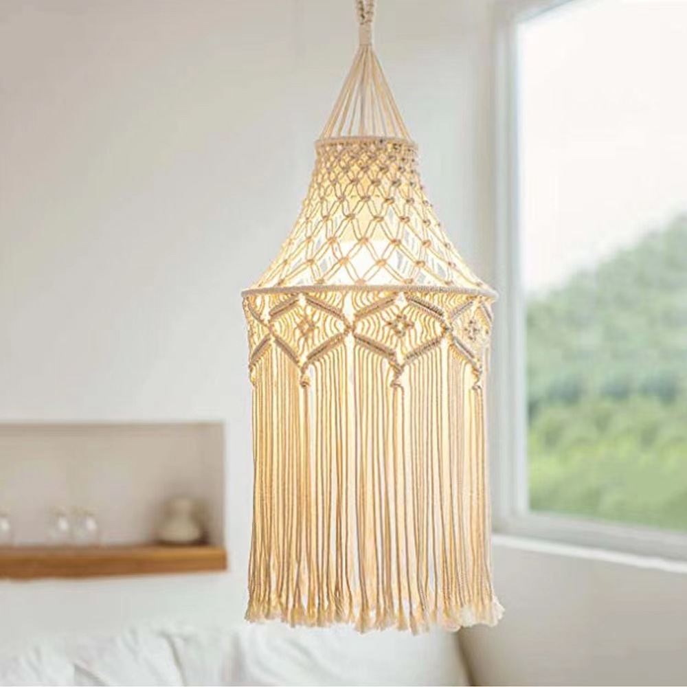 Artistic Modern Small Fresh Pastoral Creative Cotton Thread Rope Hand Woven Boho Lamp Chandelier