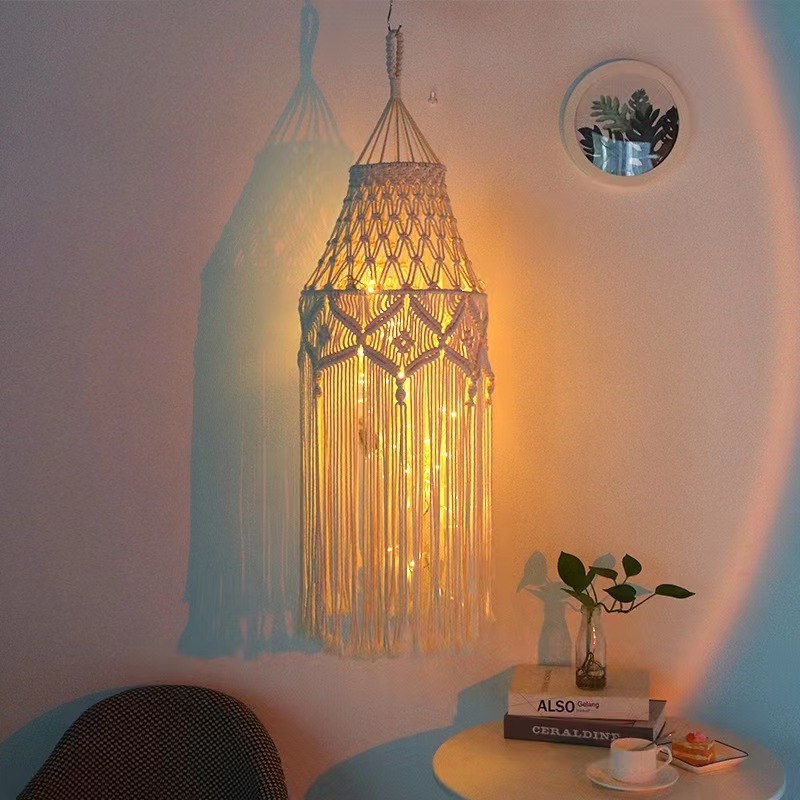 Artistic Modern Small Fresh Pastoral Creative Cotton Thread Rope Hand Woven Boho Lamp Chandelier