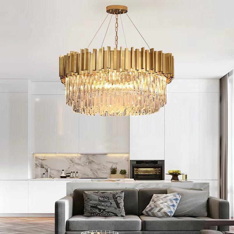 Customized Luxury Hotel Living Room Round Chandelier Gold Stainless Steel Large K9 Crystal Chandelier