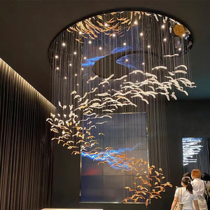 Hotel Custom Modern Glass Pendant Feather Chandelier,Factory Art Hotel Lobby Crystal Pendant Lamp,Crystal Led Stairs Lights